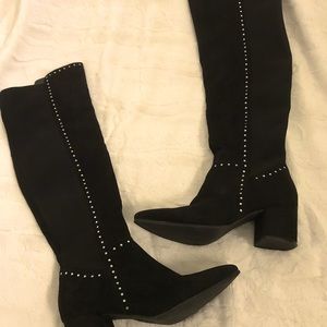 NEW, BLACK FAUX SUEDE OVER THE KNEE BOOTS